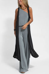 Modal One Shoulder Tank & Stretch Wide-leg Pants& Midi Vest Three Pieces Suit